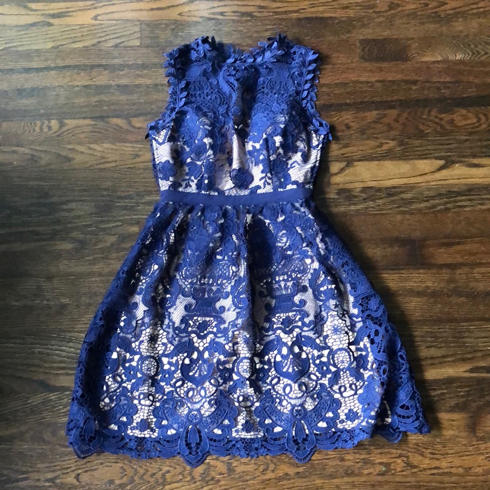 Minuet Lace Self Portrait Tank Peplum Dress Navy Revolve